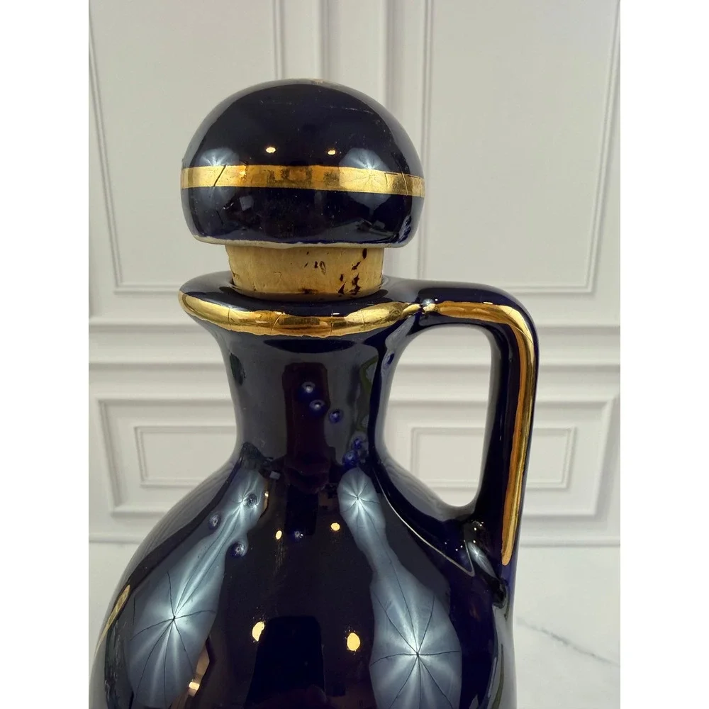 VTG Coronetti Cunardo Italy Cobalt Blue 22K Gold Hand Painted 12in Jug Vase